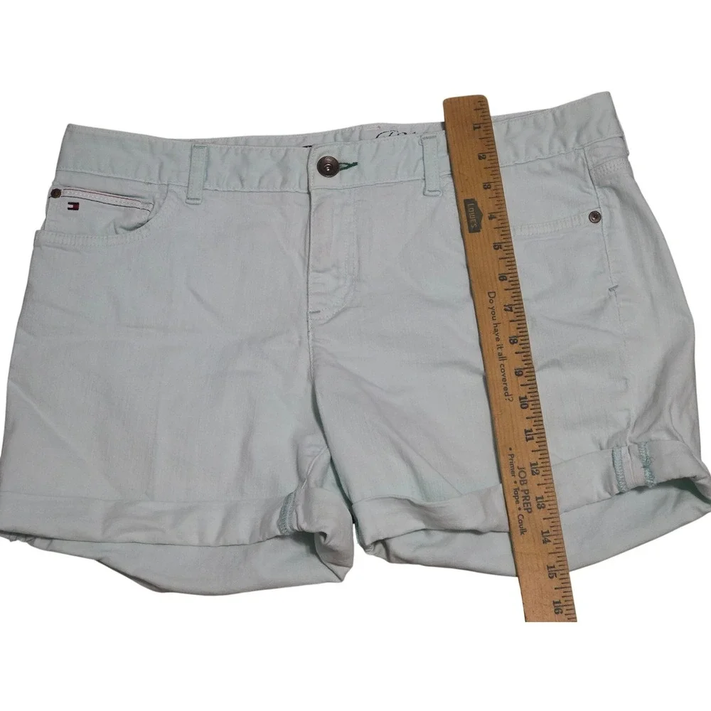 Tommy Hilfiger Womens Mint‎ Green Cuffed Denim Chino Shorts Mid Rise Size 12